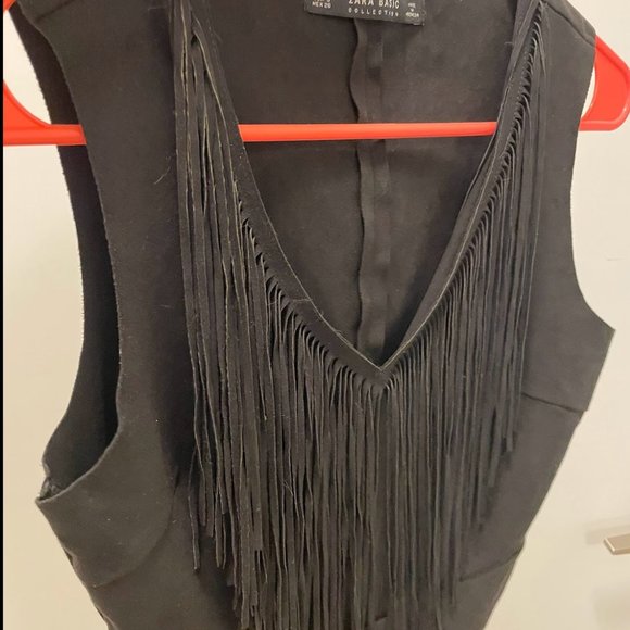 Zara Woman Black Cropped Suede Top, Western Style Sleeveless, size small - Picture 4 of 4